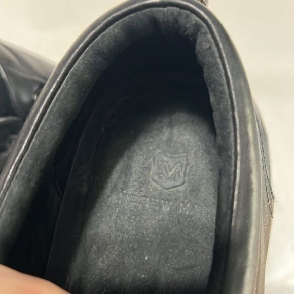 Andrew Marc Mens Black Leather Sneakers Size 10.5 - Picture 4 of 9